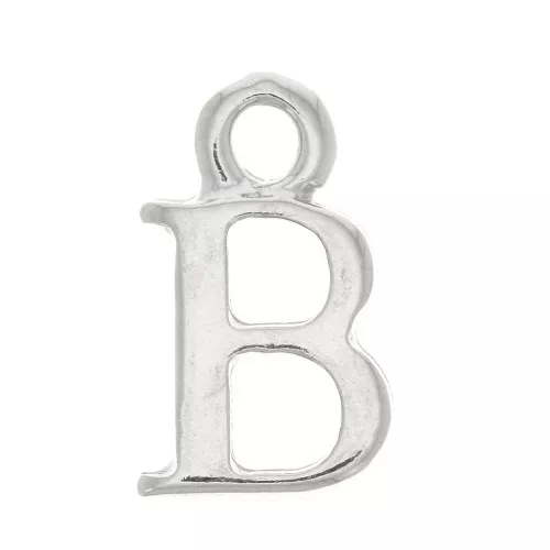 Ciondolo lettera alfabeto 13.5 mm con anello chiuso - B - Rodio x1