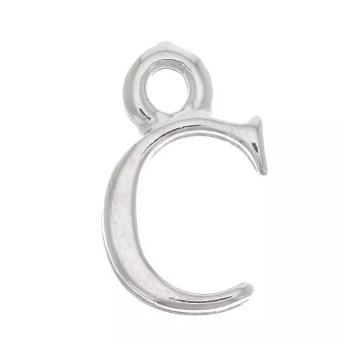 Ciondolo lettera alfabeto 13.5 mm con anello chiuso - C - Rodio x1