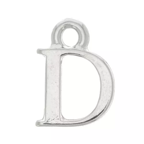 Ciondolo lettera alfabeto 13 mm con anello chiuso - D - Rodio x1