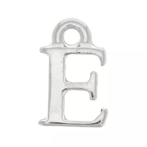 Ciondolo lettera alfabeto 13mm con anello chiuso - E - Rodio x1