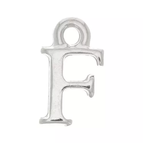 Ciondolo lettera alfabeto 13 mm con anello chiuso F - Rodio x1