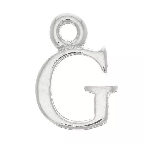 Ciondolo lettera alfabeto 14mm con anello chiuso - G - Rodio x1