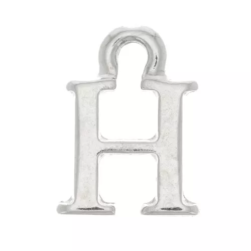Ciondolo lettera alfabeto 13 mm con anello - H - Rodio x1