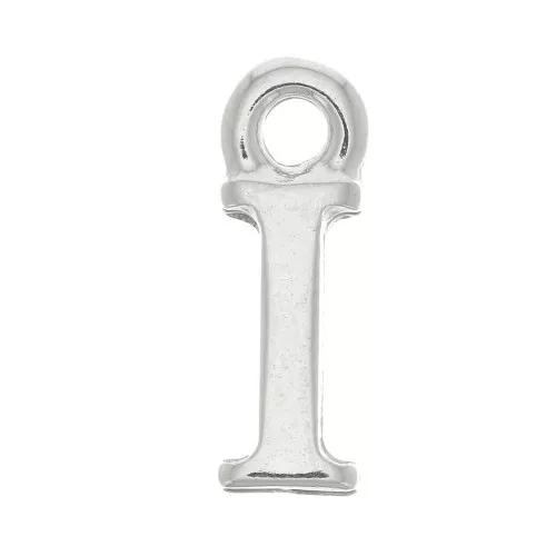 Ciondolo lettera alfabeto 13 mm con anello chiuso - I - Rodio x1