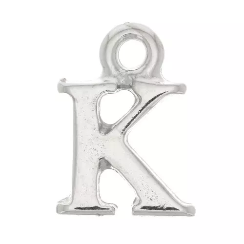 Ciondolo lettera alfabeto 14 mm con anello chiuso - K - Rodio x1