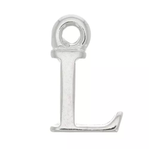 Ciondolo lettera alfabeto 14mm con anello chiuso - L - Rodio x1