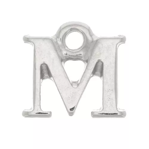 Ciondolo lettera alfabeto 11mm con anello chiuso - M - Rodio x1