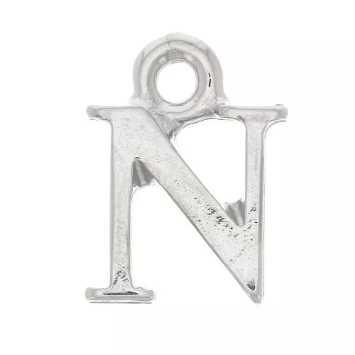 Ciondolo lettera alfabeto 13 mm con anello chiuso - N - Rodio x1