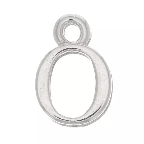 Ciondolo lettera alfabeto 13 mm con anello chiuso - O - Rodio x1