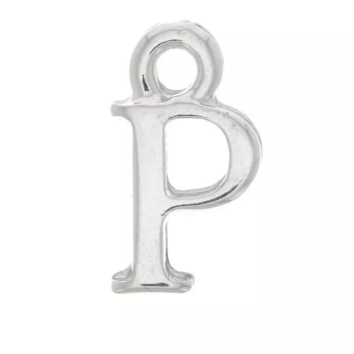 Ciondolo lettera alfabeto 13mm con anello chiuso - P - Rodio x1