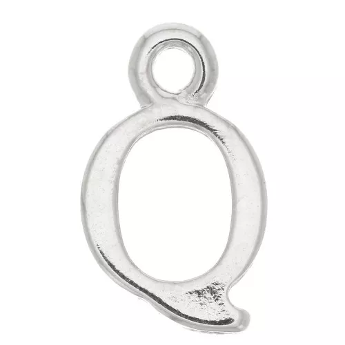 Ciondolo lettera alfabeto 15 mm con anello chiuso - Q - Rodio x1