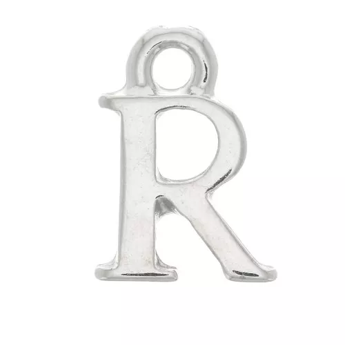 Ciondolo lettera alfabeto 13 mm con anello chiuso - R - Rodio x1