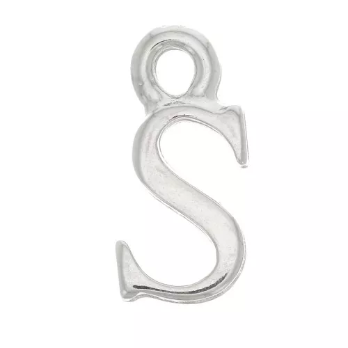 Ciondolo lettera alfabeto 14 mm con anello chiuso - S - Rodio x1