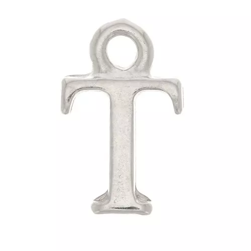 Ciondolo lettera alfabeto 13.5 mm con anello chiuso - T - Rodio x1