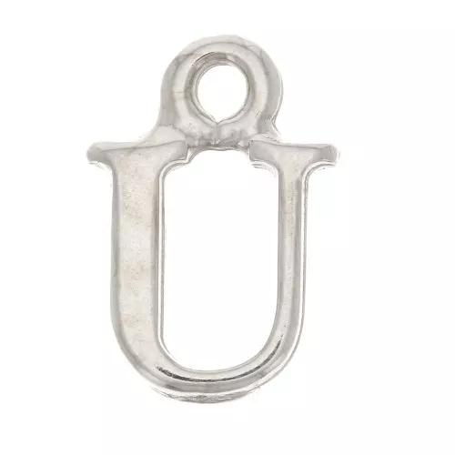 Ciondolo lettera alfabeto 14 mm con anello chiuso - U - Rodio x1
