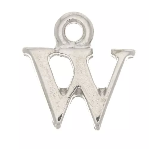 Ciondolo lettera alfabeto 13.5 mm con anello chiuso - W - Rodio x1