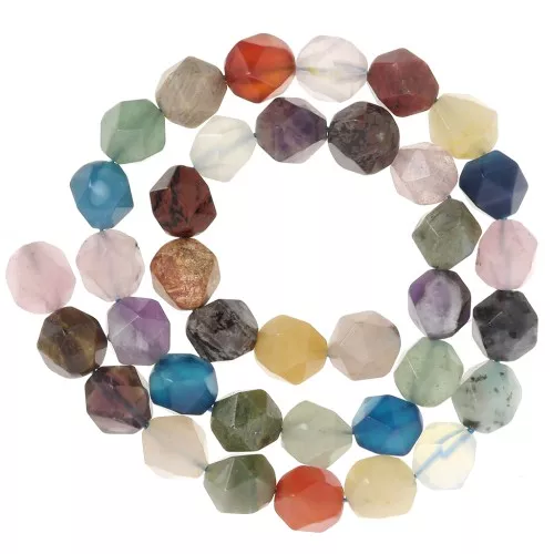 Perle esagonali 10x9 mm -misto di pietre gemme - Multicolore x37cm