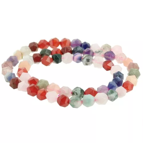 Perle esagonali 6x5 mm - misto di pietre gemme - Multicolore x38cm