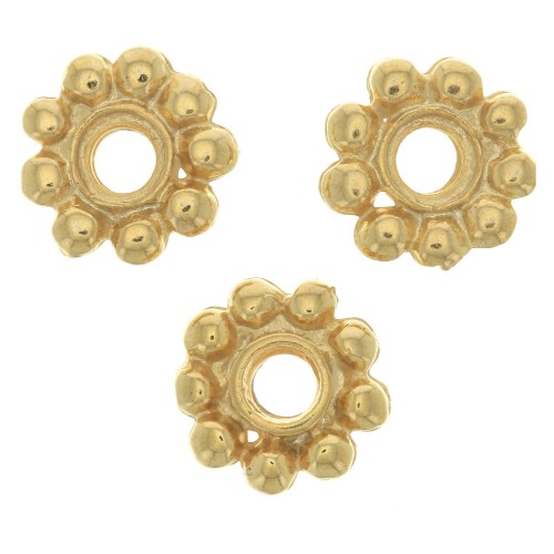 Perle rondelle fiore 10 mm -Dorato con oro fino x6