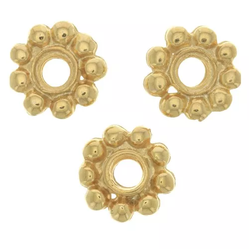 Perle rondelle fiore 10 mm -Dorato con oro fino x6