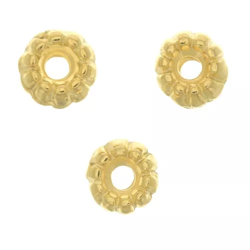 Perle rondelle lavorate 5 mm - Dorato con oro fino x5
