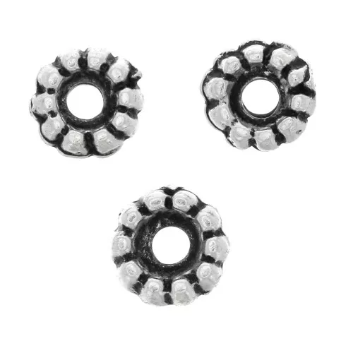 Perle rondelle lavorate 5 mm - Argentato anticato x5