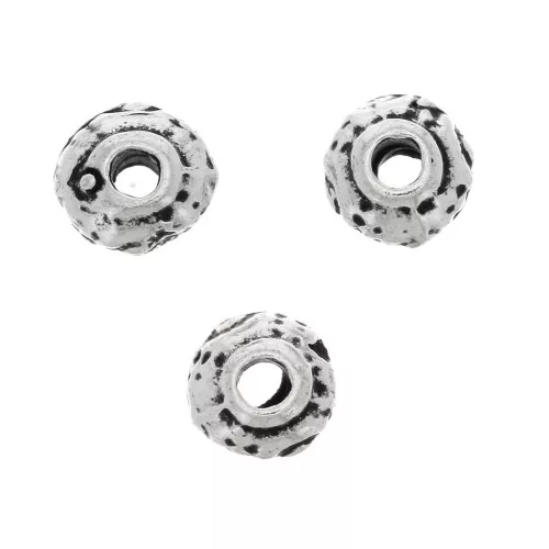 Perle rondelle irregolari lavorate 5 mm - Argentato anticato x5