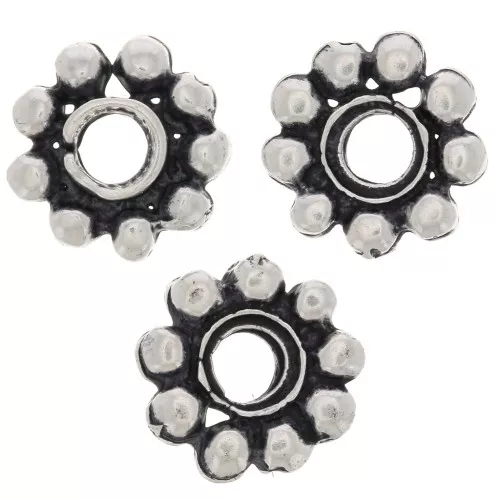 Perle rondelle fiore 10 mm - Argentato anticato x6