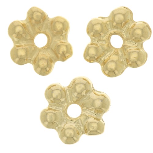 Perle rondelle fiore 6 petali - 10 mm - Dorato con oro fino x6
