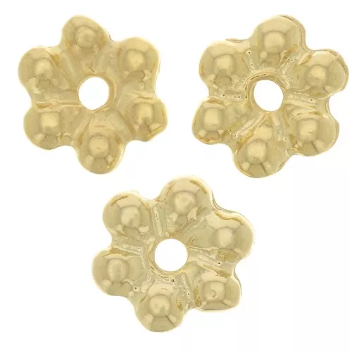 Perle rondelle fiore 6 petali - 10 mm - Dorato con oro fino x6