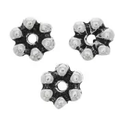 Perle rondelle fiore 6 petali - 10 mm - Argentato anticato x6