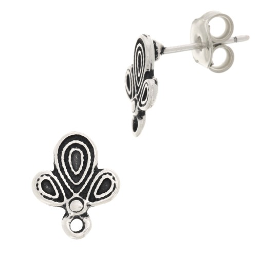 Orecchini perno cactus 12x10 mm con anello chiuso - Argentato anticato x2