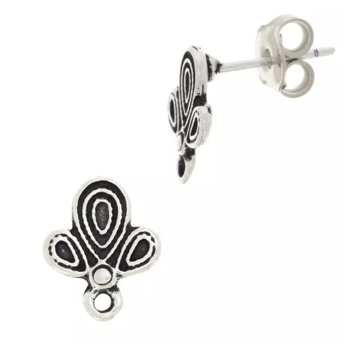 Orecchini perno cactus 12x10 mm con anello chiuso - Argentato anticato x2
