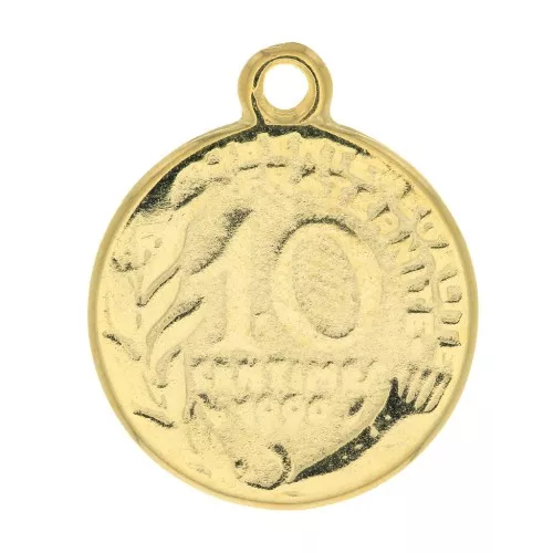 Pendente moneta 10 centimi 22x18 mm - Dorato con oro fino x1