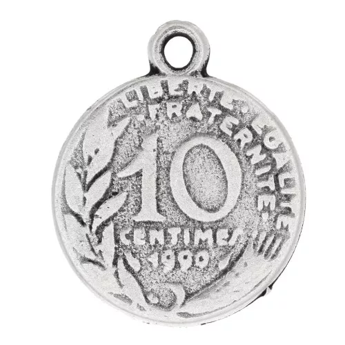 Pendente moneta 10 centimi 22x18 mm -Argentato anticato x1