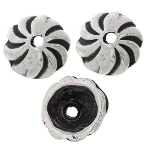 Coppette striate 11 mm - Argentato anticato x6