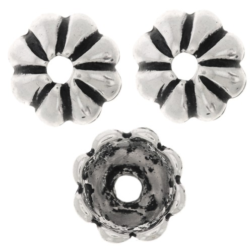 Coppette striate 9 mm - Argentato anticato x6