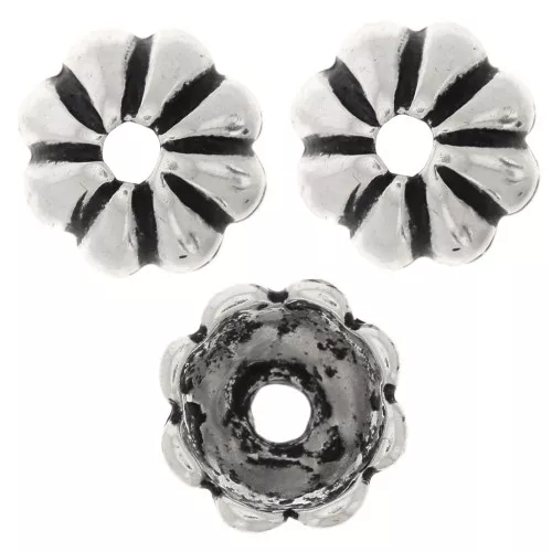 Coppette striate 9 mm - Argentato anticato x6