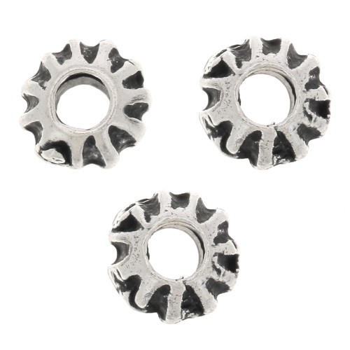 Perle tonde appiattite striate 5x4 mm - Argentato Anticato x10