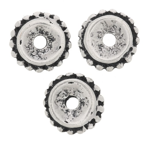 Perle rondelle con palline 9 mm - Argentato anticato x6