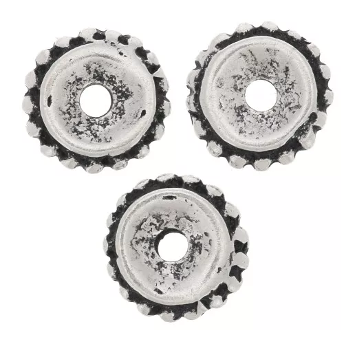 Perle rondelle con palline 9 mm - Argentato anticato x6