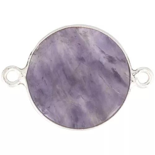 Distanziatore tondo in pietra gemma 22x16 mm - Argento 925 - Ametista x1