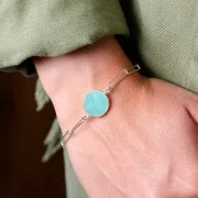 Distanziatore tondo in pietra gemma 22x16 mm - Argento 925 - Ametista x1