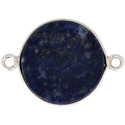 Distanziatore tondo in pietra gemma 22x16 mm - Argento 925 - Lapis lazzuli x1