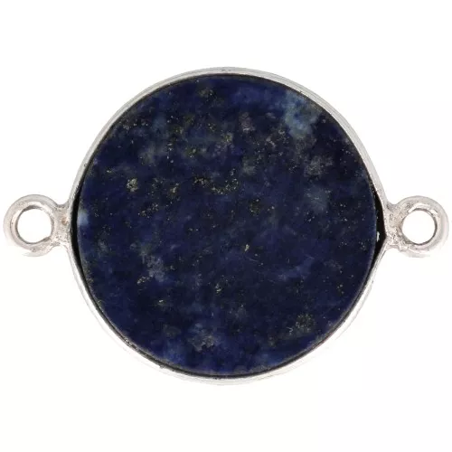 Distanziatore tondo in pietra gemma 22x16 mm - Argento 925 - Lapis lazzuli x1