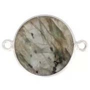 Distanziatore tondo in pietra gemma 22x16 mm - Argento 925 - Labradorite x1