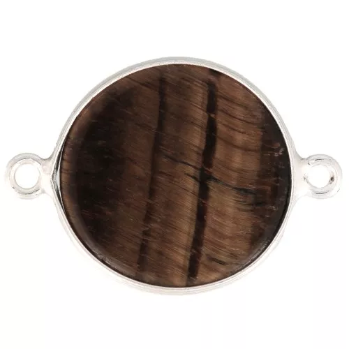 Distanziatore tondo in pietra gemma 22x16 mm - Argento 925 - Occhio di tigre x1