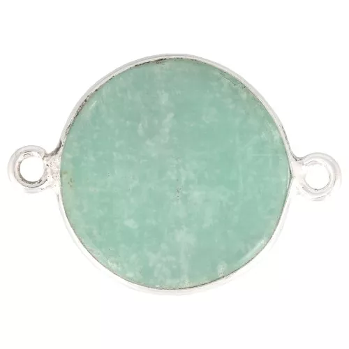 Distanziatore tondo in pietra gemma 22x16 mm - Argento 925 - Amazzonite x1
