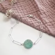 Distanziatore tondo in pietra gemma 22x16 mm - Argento 925 - Amazzonite x1