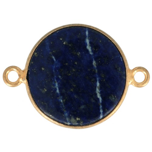 Distanziatore tondo in pietra gemma 22x16mm Arg925 Dorato oro fino Lapis lazzuli
